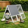 thumbnail image 4 of Backyard Weatherproof A-Frame Duck Cage with Galvanized Wire Mesh, 2-Tier Chicken Coop for 3-5 Hens, White with Gray, 4 of 7