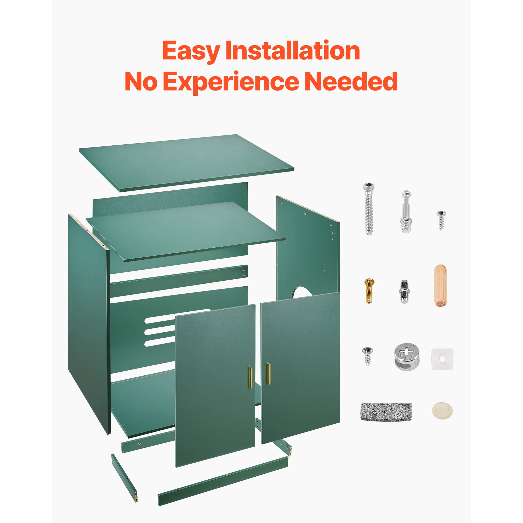 KFFKFF Wooden Cat Litter Box Cabinet, 31.5 in Hidden Enclosure with Ventilation Holes, Double-Door Indoor Cat Washroom, Multifunctional Pet Furniture and Side Table Compatible with Most Litter Boxes
