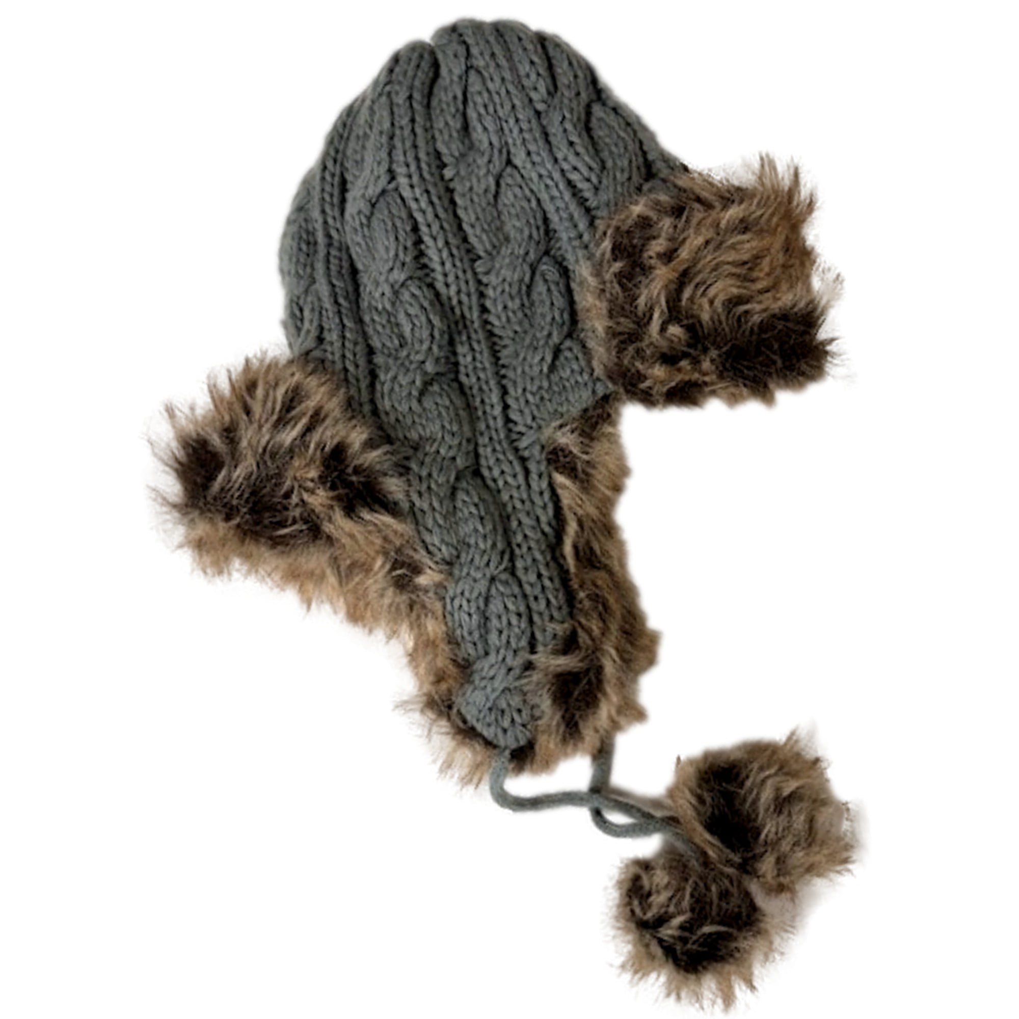 Anthro Cable Knit Faux Fur Trapper Hat Loom Knit Faux Fur Trapper Hat and Cowl PDF PATTERN. | This  main image 3