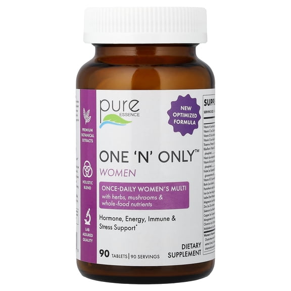 One N Only Multivitamin for Women - One a Day Whole Food Supplement with Superfoods, Minerals, Enzymes, Vitamin D, D3, B12, Biotin by Pure Essence - 90 Tablets