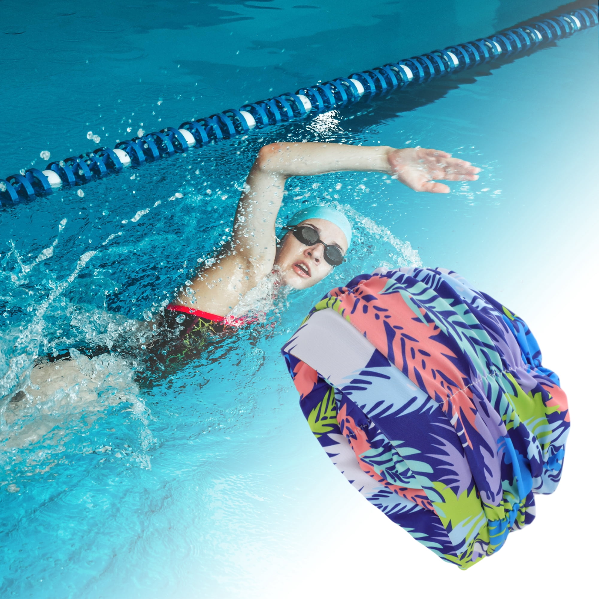 Unique Bargains 1Pc Breathable Pleated Style Swimming Cap Blue White