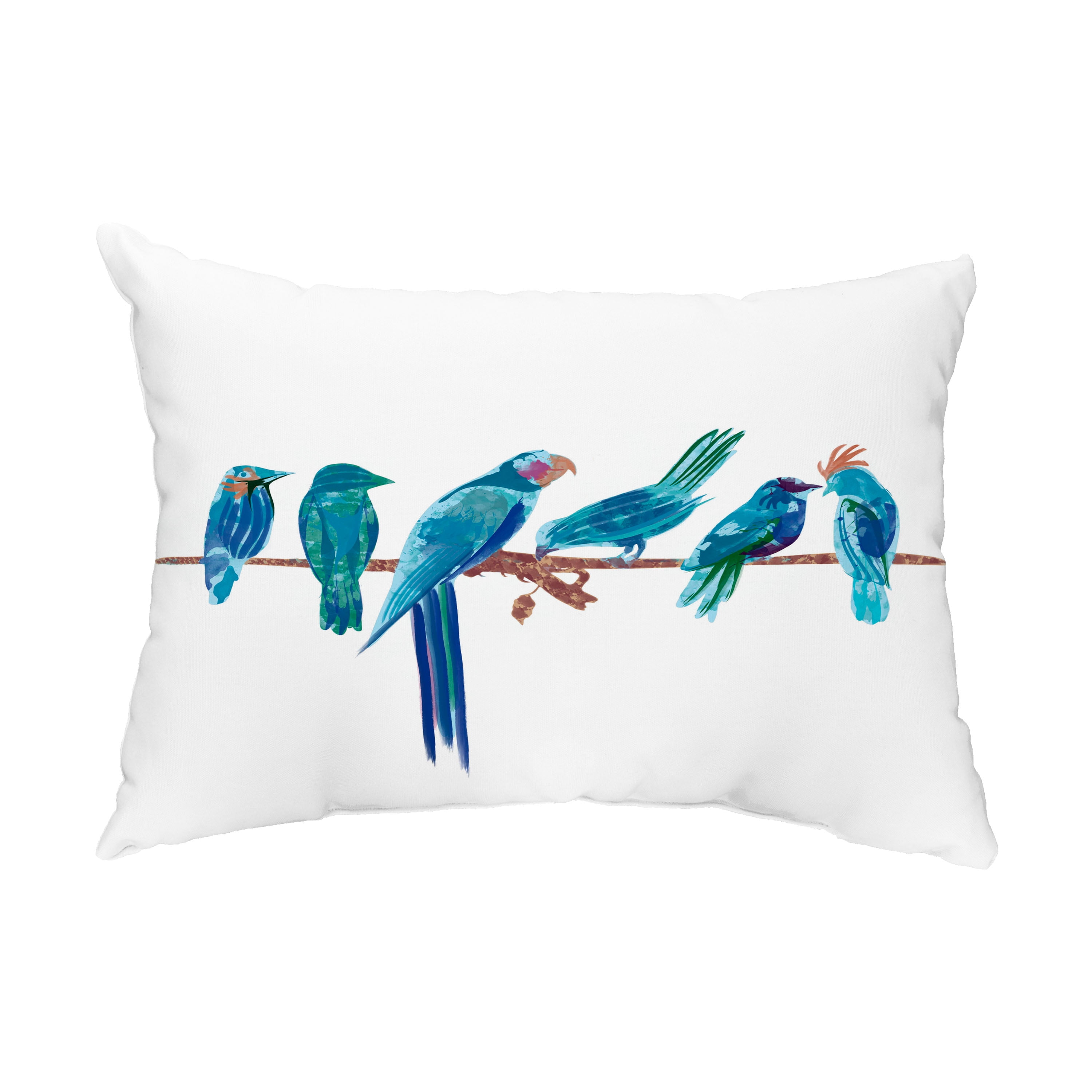 Morning Birds 14x20 inch Royal Blue Coastal Decorative Outdoor Pillow