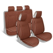 MotorBox Car Seat Covers Ranch Leatherette Faux Leather Terracotta Seat Covers for Car Diamond Stitched Cushioned Seat Protectors for Automotive Accessories, Trucks, SUV, Car Full Set