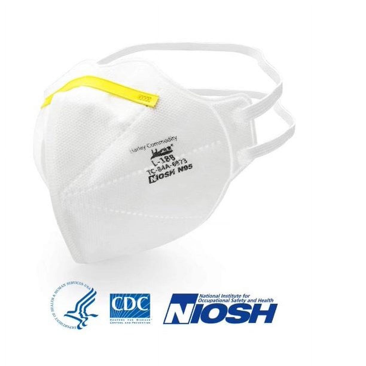 Harley Commodity l-188 N95 Respirator Face Mask-Model L-188-NIOSH Approved-20 per Box. Latex-free. More than 95% Filtration with Two Horizontal Straps Behind the Head - image 2 of 2