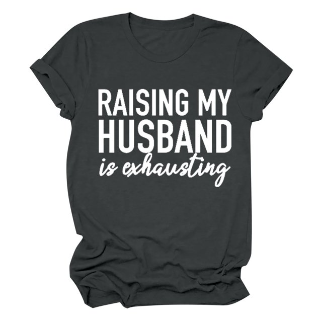 Liquidation! T-shirts Graphiques Uooqdmx, T-Shirts en Coton pour Femmes, T-Shirts à Citation pour Femmes, T-Shirt Imprimé "Racing My Husband" en Coton Col Rond Décontracté, T-Shirts Amusants, Gris Foncé S