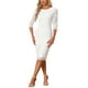thumbnail image 1 of INSPIRE CHIC Vestido de cóctel de encaje floral de cuello redondo y manga 3/4 para mujer, cuerpo ajustado, invitada de boda, M Blanco, 1 of 6