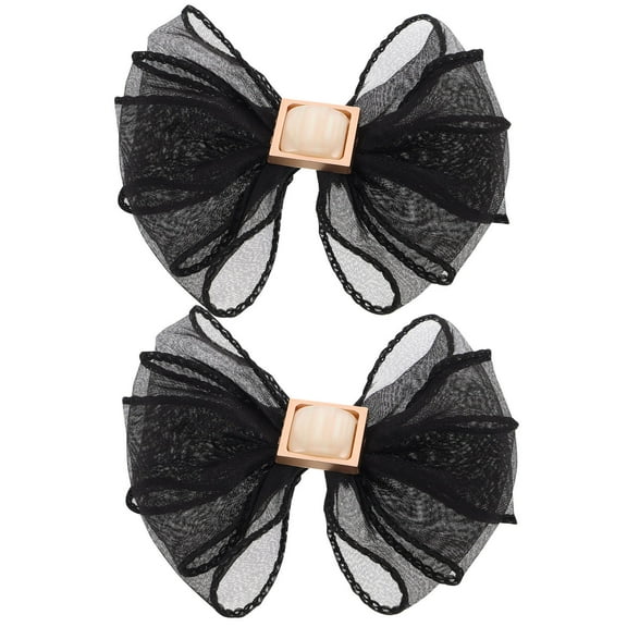 IBASETOY 1 Pair Removable Clip on Bows for Shoes Elegant Black Textile Bow Shoe Clips for Women