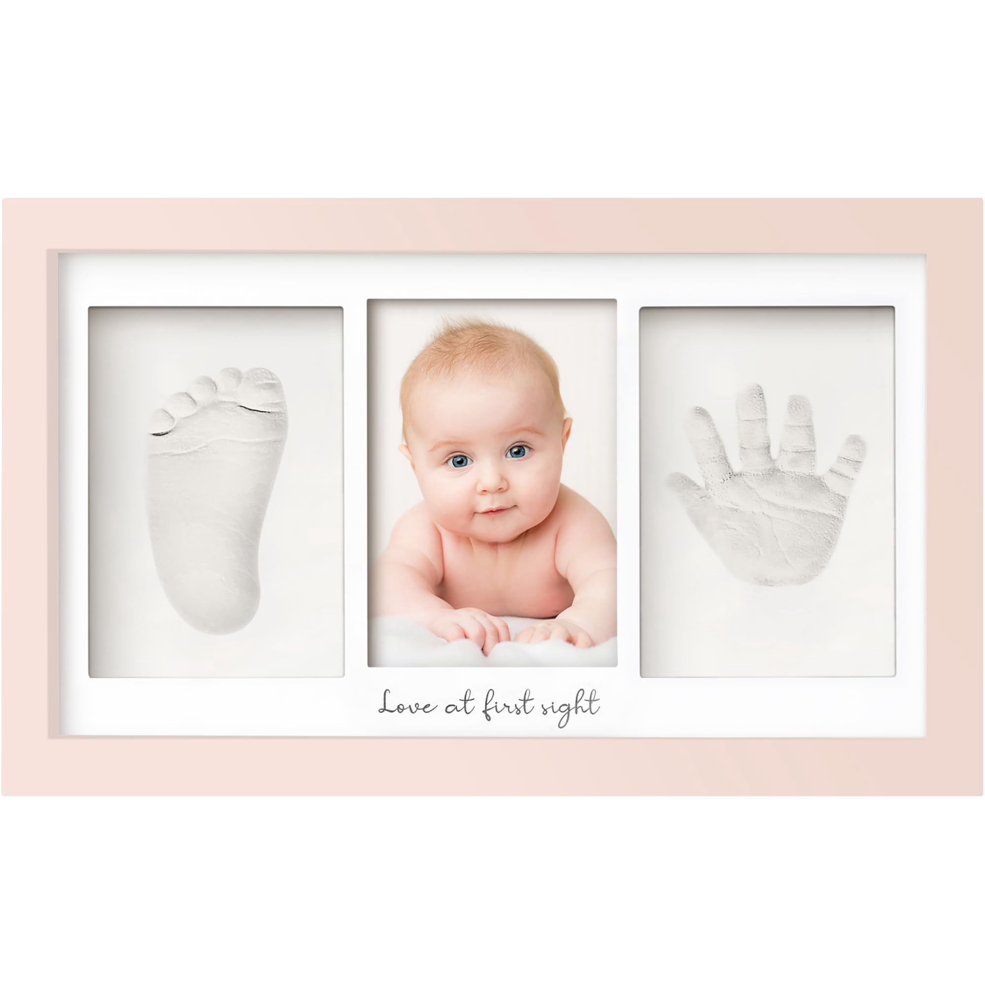 Baby Hand and Footprint Kit - Clay Handprint Keepsake Frame, Newborn Nursery Picture Frame, Personalized New Mom Gifts for Baby First Christmas Shower (Auburn)