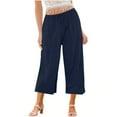 thumbnail image 1 of Yuyuzo Wide Leg Pants for Women High Waist Cotton Linen Drawstring Ruched Solid Color Boho Beach Trousers, 1 of 5