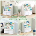 thumbnail image 4 of Solid Wood Toddler Bookshelf with Toy Storage Bins, Front-Facing Montessori Book Rack for Kids, White, 4 of 6