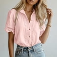 thumbnail image 4 of Mifsaly Button Down Shirts Women Crochet Lace Trim Elegant Business Casual Tops Short Sleeve V Neck Collar Blouses for Work office Summer Vacation Outfits Pink,M, 4 of 6
