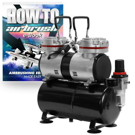 Piston Airbrush Compressor - PointZero 1/3 HP Twin Piston Airbrush Compressor - Professional Quiet Oil-less Air Pump with Tank