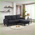 thumbnail image 2 of Modern 3-Seat L-Shaped Sofa with Storage Ottoman | Gray | Fabric | Square Arms – USB Port, 5.9” Legs, Compact Living Room/Apartment, 2 of 15
