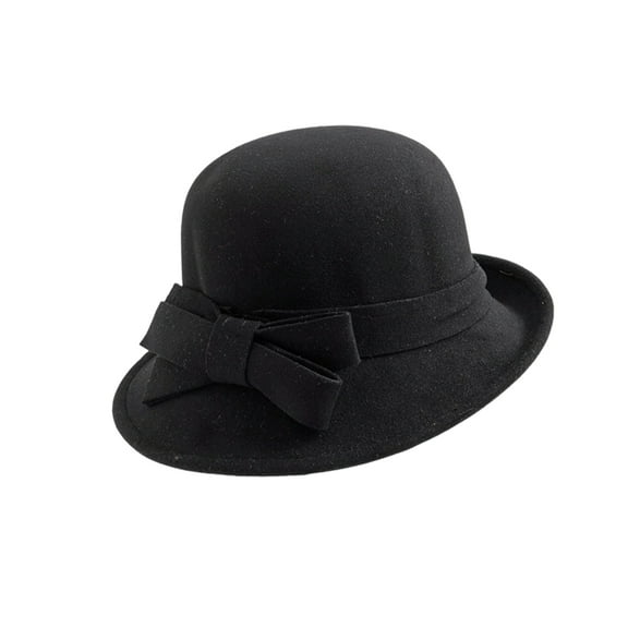 Eosunjian Women Panama Hat Wool Panama Hat Ladies Wool Felt Bowler Hat with Bow Detail Vintage Cloche Fedora for Winter Weddings Church Events Jazz Elegant
