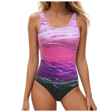 Women s Monokini Racerback Bathing Suit One-Piece Swimsuit Purple Push Up Padded Shelf Bra  Tummy Control & Quick-Dry Color Block Print Design  S
