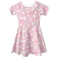 thumbnail image 4 of Yuyamidu Rainbow A Line Girls Dresses Spring Summer Going Out Playwear for Kids 9-10 Years Old Floral Short Sleeve Princess Dress Birthday Gifts Pink Skater Dress, 4 of 6