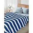 thumbnail image 4 of Navy Blue White California King Size Flat Sheet, Wrinkleproof & Fadeproof Cooling Flat Bed Sheet Only, Abstract Waves Water Ripple Striped Breathable Soft Bedding Top Sheets 108 x 98 Inches, 4 of 8