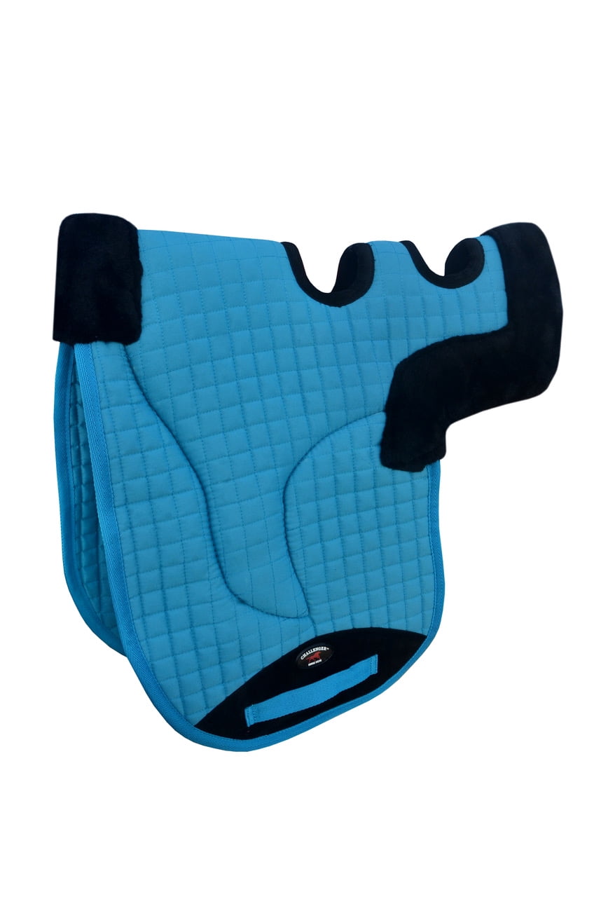 Challenger Horse Contoured Fleece Lined English Saddle Pad - Quilted, Black, 24" Spine X 17" Drop, All-Purpose Riding Pad 3 thumbnail image