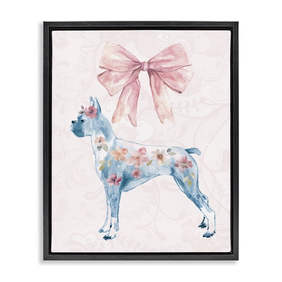Stupell Industries Glam Trendy Floral Dog Black Floating Frame Canvas Art, 17 x 21, by Carol Robinson