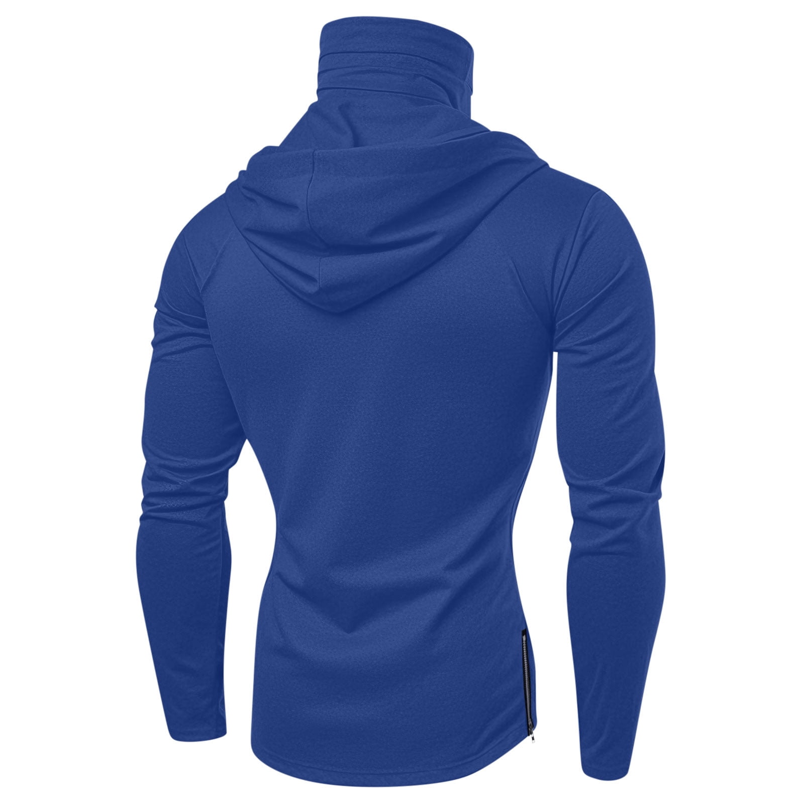Mens Turtleneck T-Shirt with Hood and Mask Long Sleeve UV Sun