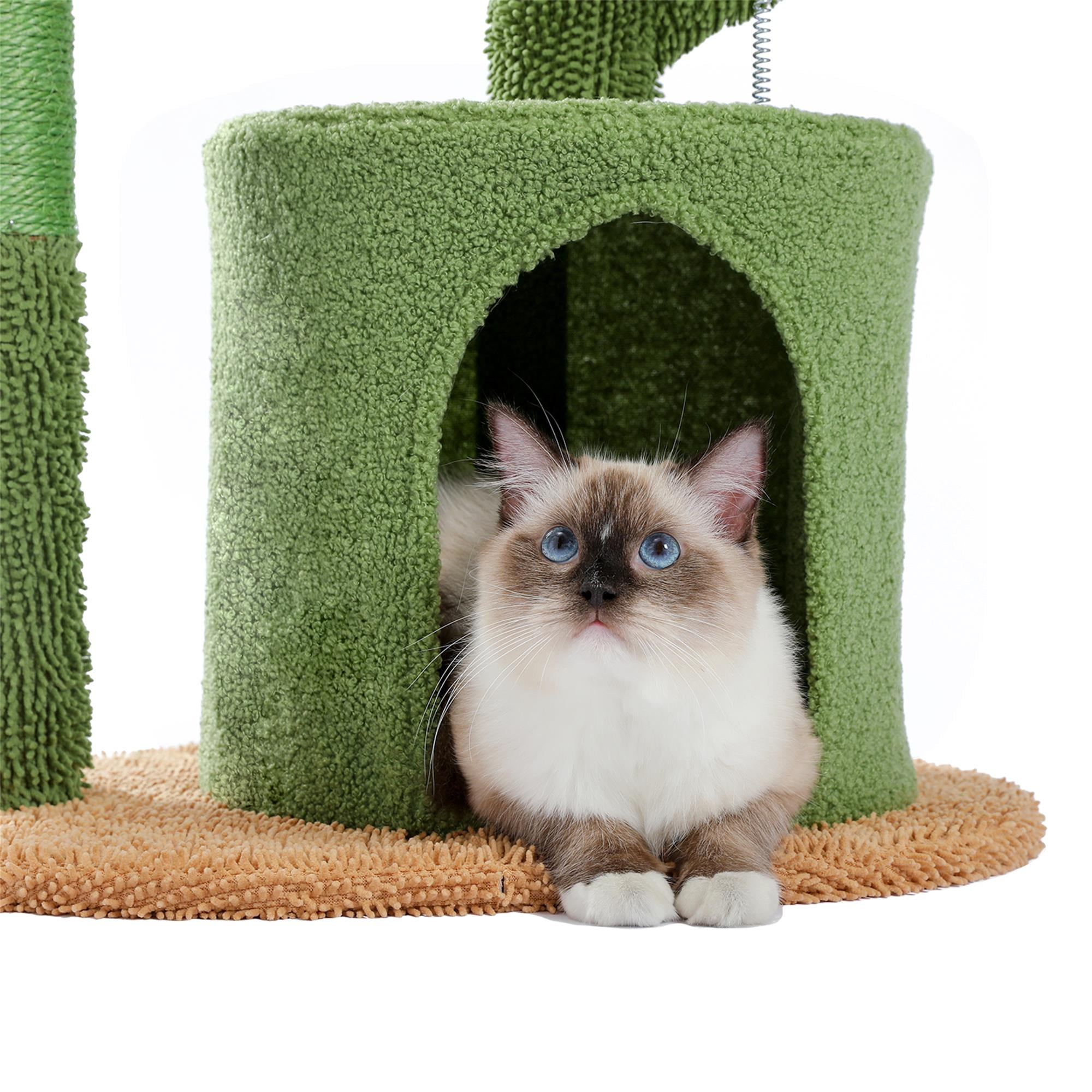 Kadyn 32" Cactus Cat Tree for Indoor Cat Tower with Cat Condo for Multiple Cats, Modern Cat Tree House for Small and Medium Cats, Green