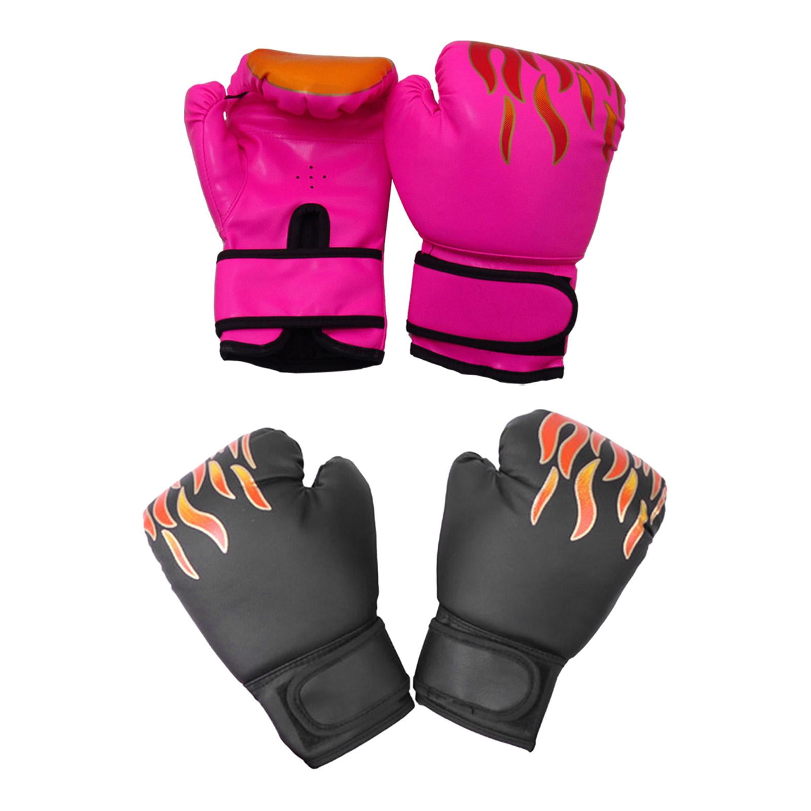 harayaa 2 Pair of Kids Boxing Gloves Punching Gloves Birthday Gift PU Leather Breathable Pink and Black