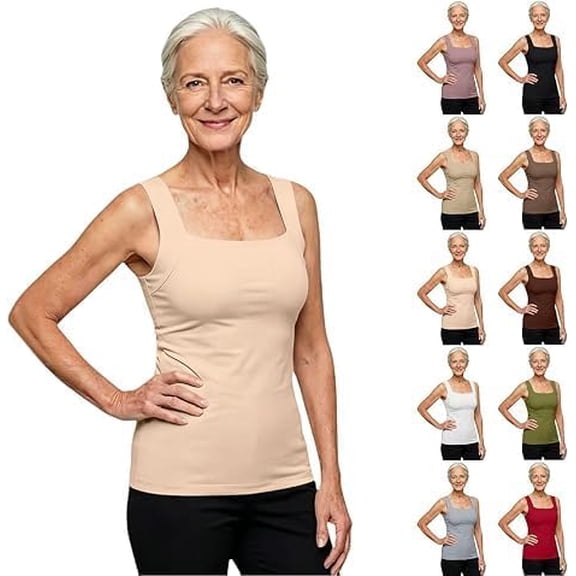 LMSOBT Tank Tops With Built In Bras Comfort Support Sewn In Bra Tank Tops for Women Plus Size Shelf Bra Tanktop for Senior