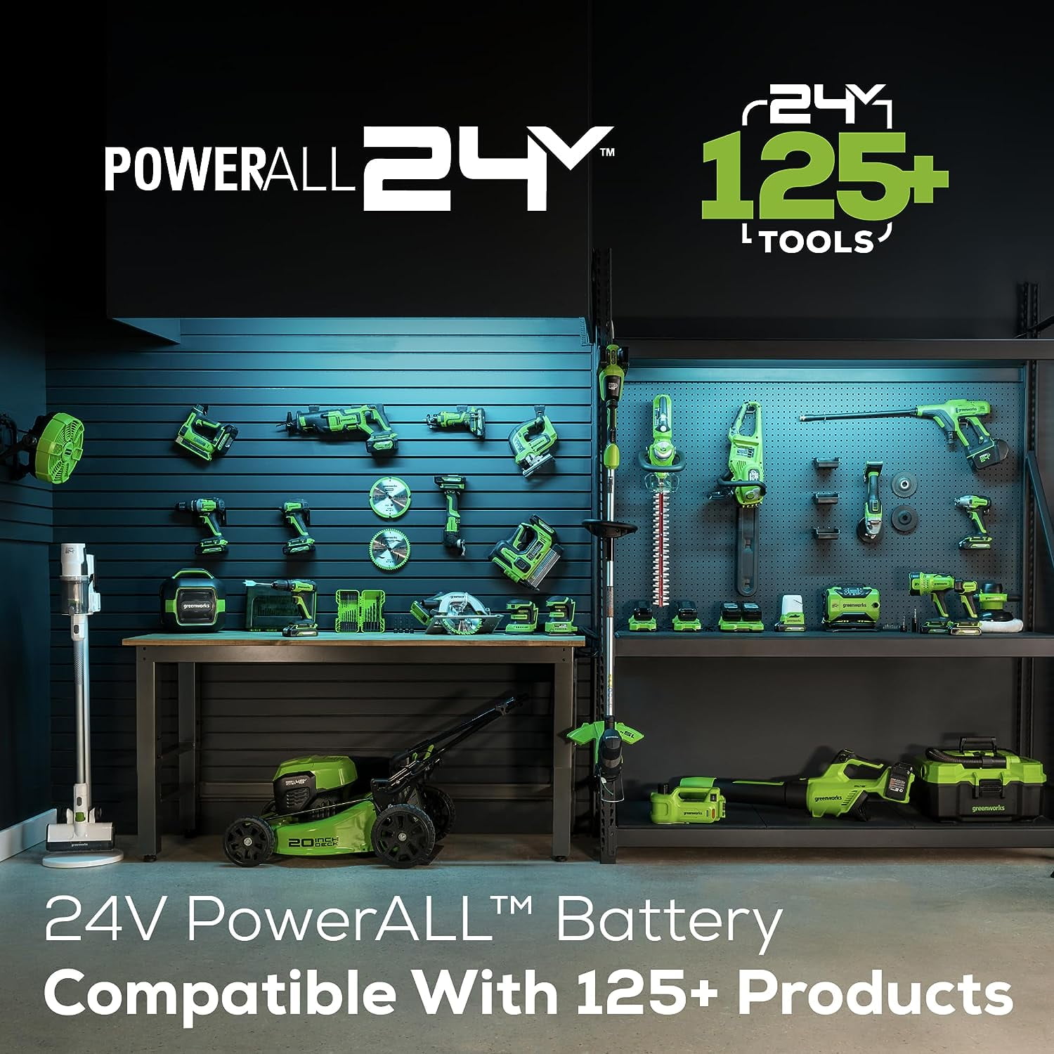 Greenworks 24V 8” Polesaw / Pole Hedge Trimmer Combo, 2.0Ah Battery and Charger