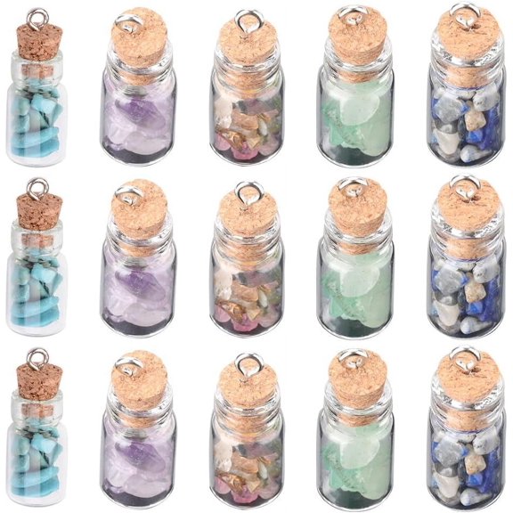 1 Box 30Pcs Mini Glass Bottle Charms Necklace Wish Bottle Charm Tiny Jar Charms Small Gemstones Drifting Cork Stoppers Decoration Charm for Jewelry Making Charms Earring Keychain Xmas GiftMixed Color