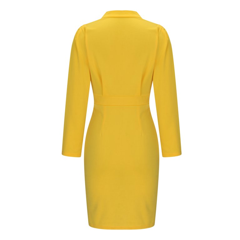 yellow winter dresses Blczomt Flowy Winter Dresses for Women Puff Sleeve Yellow Plain Mini Dress Ruffle Double Layer Square Neck Dresses, Women's, Size: