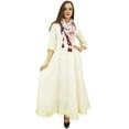 thumbnail image 2 of Bimba Flared Cream Cotton Pom-Poms Kurta Classic Anarkali Dress With Scarf - 6, 2 of 4