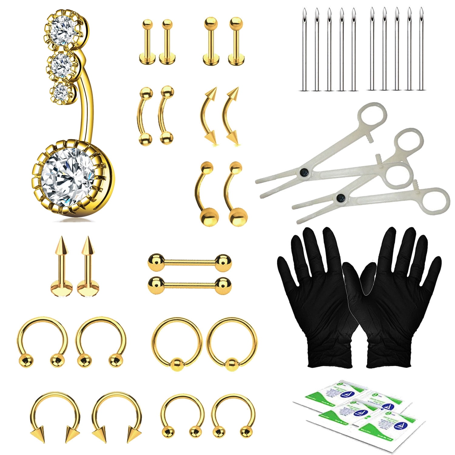 36pcs PIERCING KIT Pot Leaf Belly Rings Tongue Targus Ear Eyebrow