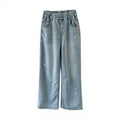 thumbnail image 2 of Blekii Girls Star Stitching Wide Leg Jeans, Fashion Denim Pants Teen Casual Streetwear Trousers, 2 of 8