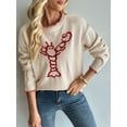 thumbnail image 2 of Women Contrast Sweater Lobster Knit Sweaters Long Sleeve Crew Neck Loose Pullover Top Fall Clothes  M, 2 of 8