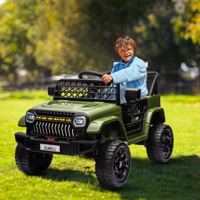 Kojooin 12V Kids Ride on Car Truck with Remote Control, Electric 4 Wheel Vehicle Toy for Toddlers Ride on Toy with Battery Display, Spring Suspension, LED Lights, Music