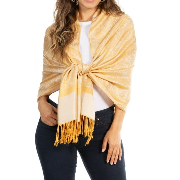 Sakkas 70" x 28" Paisley Self-Design Pashmina Shawl / Wrap / Stole - Mustard - One Size