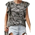 thumbnail image 3 of Women Crew Neck Short Sleeve Camouflage Print T-shirt With Pocket, 3 of 5