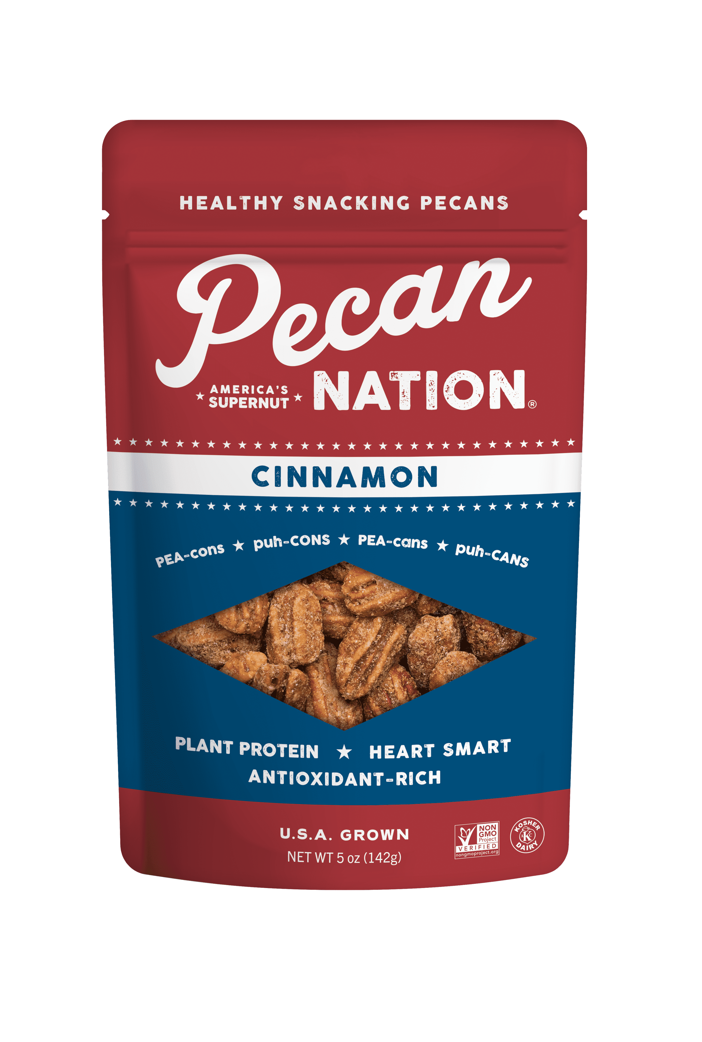 (2 pack) Pecan Nation Cinnamon Snacking Pecans, 5oz Resealable Bag, Non-GMO, Gluten Free, Nothing Artificial