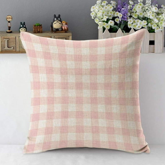 Ryan; Buffalo Pillow Cover Plaid Gingham Pattern Pastel Pink and White Decorative Throw Pillow Cases Indoor Square Cushion Covers 18x18 Inch for Home Sofa Couch