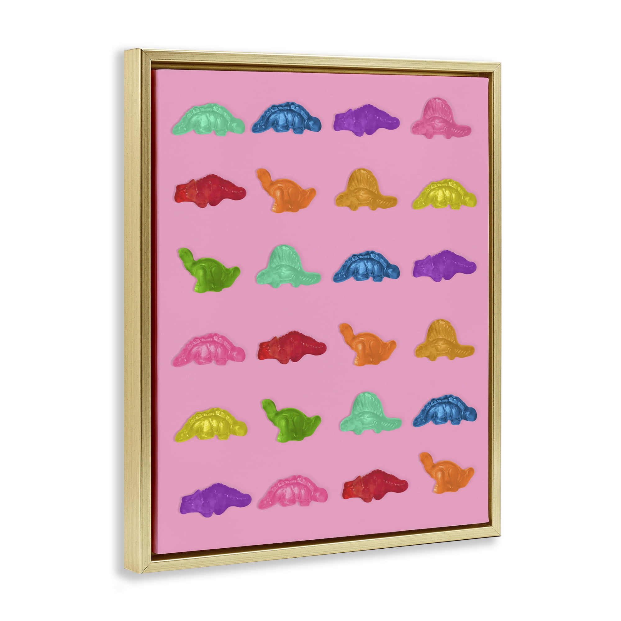 Stupell Industries Dinosaur Gummies on Pink Gold Framed Floater Canvas Wall Art, design by LISH Creative