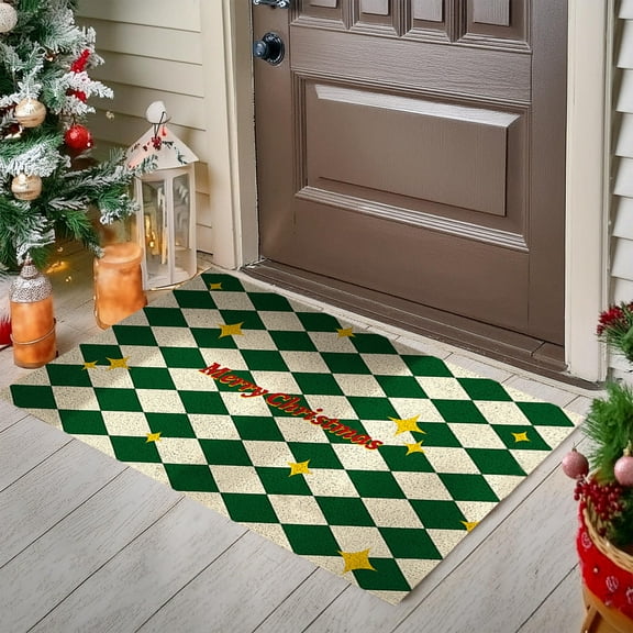 Konghyp Checkered Rug Door Mat Outdoor, Washable Front Door Rug, Durable Indoor Outdoor Mat, Stylish Entryway Decor, Versatile Layered Doormat