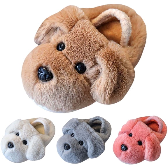Dakaela Boys Girls Dog Slippers Toddler Plush Funny House Shoes Cute Cartoon Winter Indoor Outdoor Fuzzy Slides with Back Strap Brown 7
