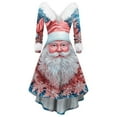 thumbnail image 3 of Christmas Dresses for Women Women's Fashion V-neck Casual Slim Christmas Printed Party Long Sleeve Dresses with Fur Collar for Christmas Party,Red,4XL, 3 of 4