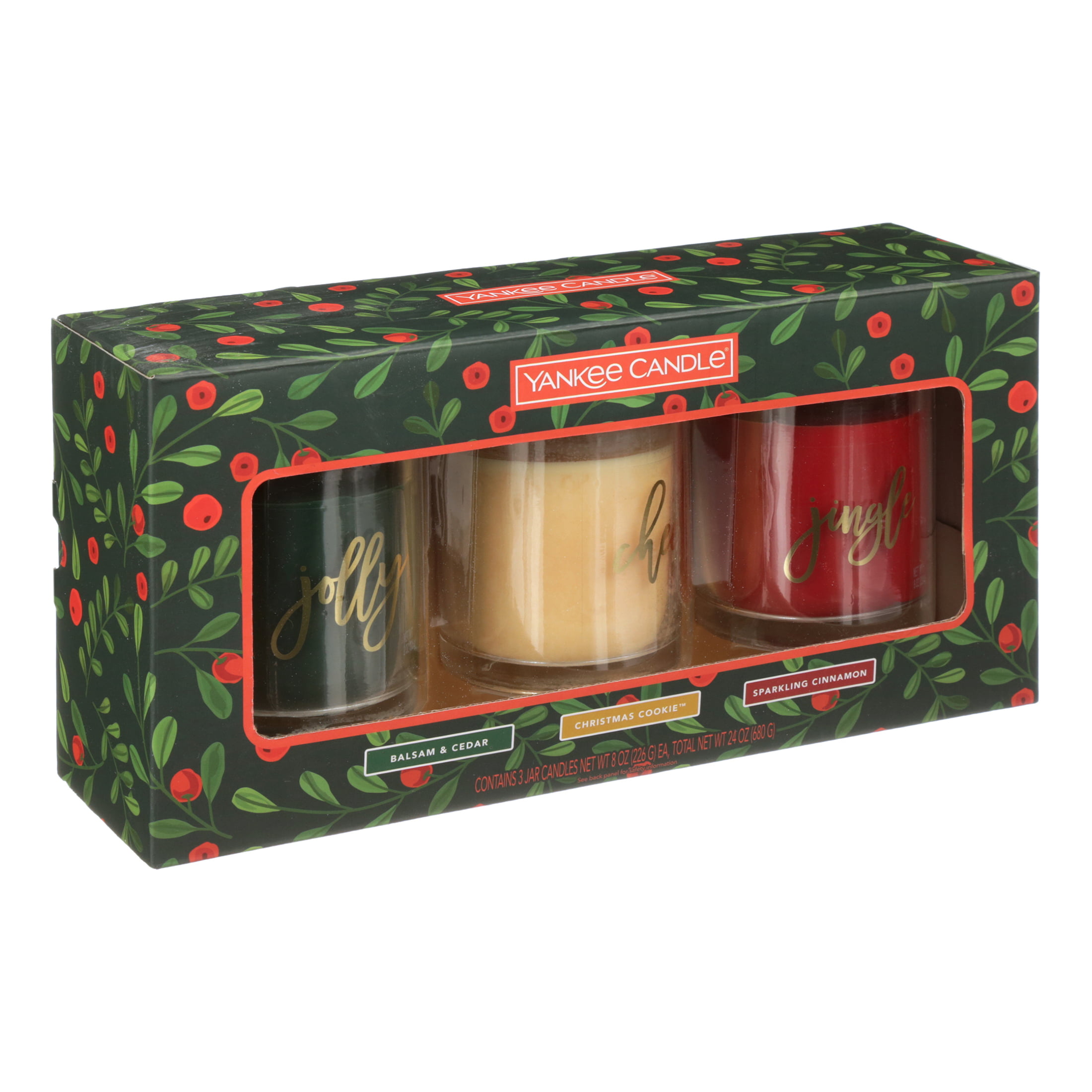 Candle 3-Pack Holiday Gift Set 8-oz w/ messages Jolly Cheer Jingle Fragrance 