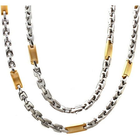 Men's Yellow and White Stainless Steel Flat-Link Chain, 24