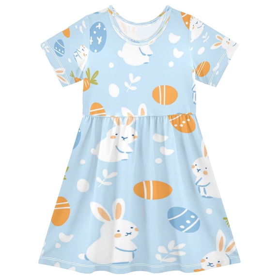 Girls Short Sleeve A-Line Dress Easter-themed Pattern Play Dress Sizes 2T