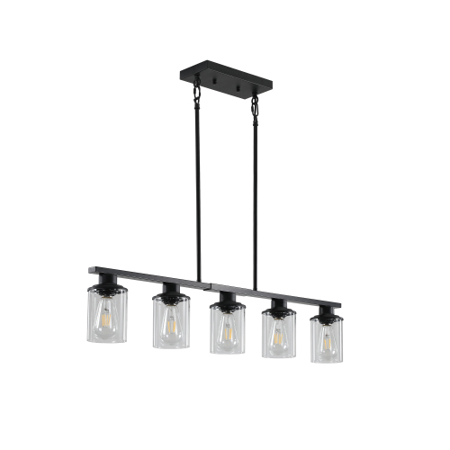 ACE-LIGHTS,Modern Industrial 5-Light Chandelier with Clear Glass Shades(Bulbs Not Included),Hanging Ceiling Light Fixture for Living Room,Dining Room,Kitchen Island(Black)