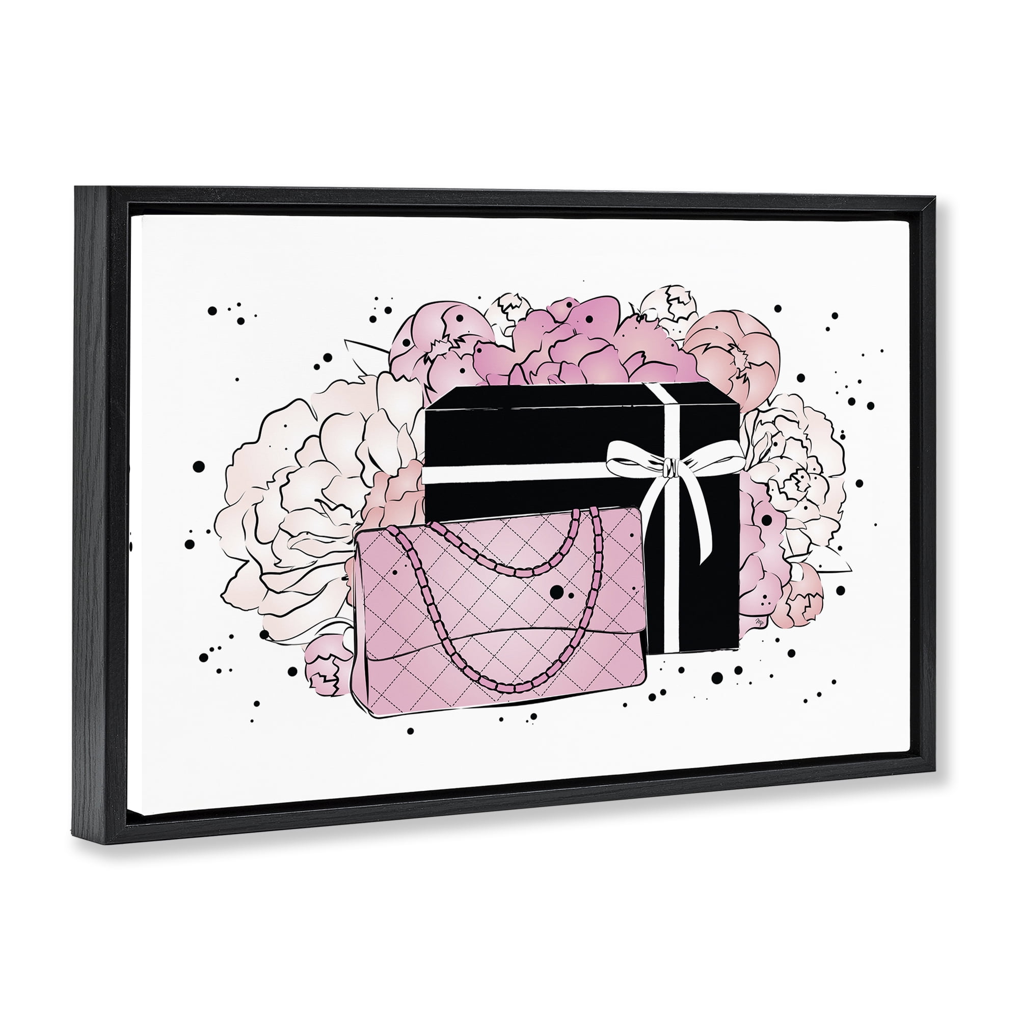 Stupell Industries Peony Swathed Handbags Fashion Painting Black Floater Framed Canvas Art Print Wall Art, 25 x 17
