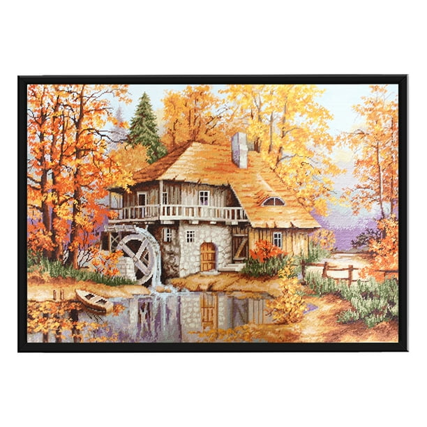 Cuadros Decorativos 11CT punto de cruz completo Woods Hut Kits de bricolaje hechos a mano bordado de algodón arte DQrwqpou Nuevos Originales