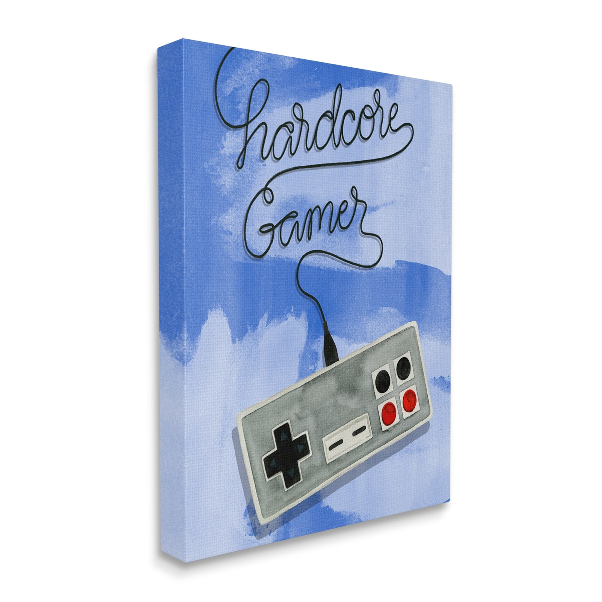 Stupell Industries Hardcore Gamer Blue Controller Art for Kids Painting Gallery Wrapped Canvas Print Wall Art